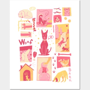 Retro Pink Dog Pattern Posters and Art